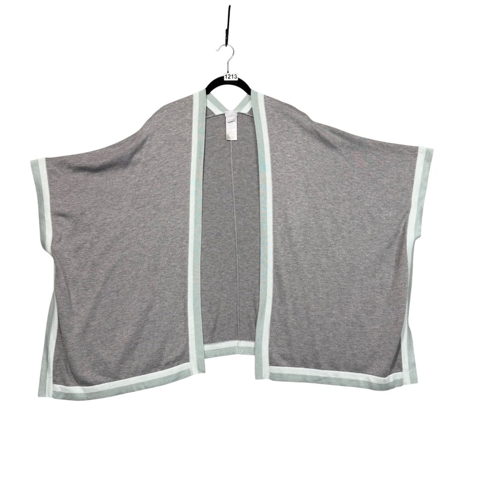 Chico's Sweater Ruana Women S/M Grey Mint Green Cashmere Blend Open Front